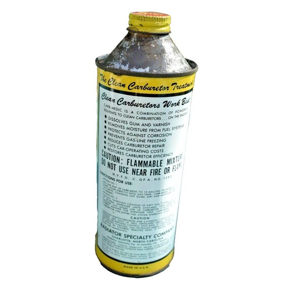 Vintage Empty Carb-Medic Can, Empty Gas and Oil Cans-Complete With Cap - Picture 6 of 9